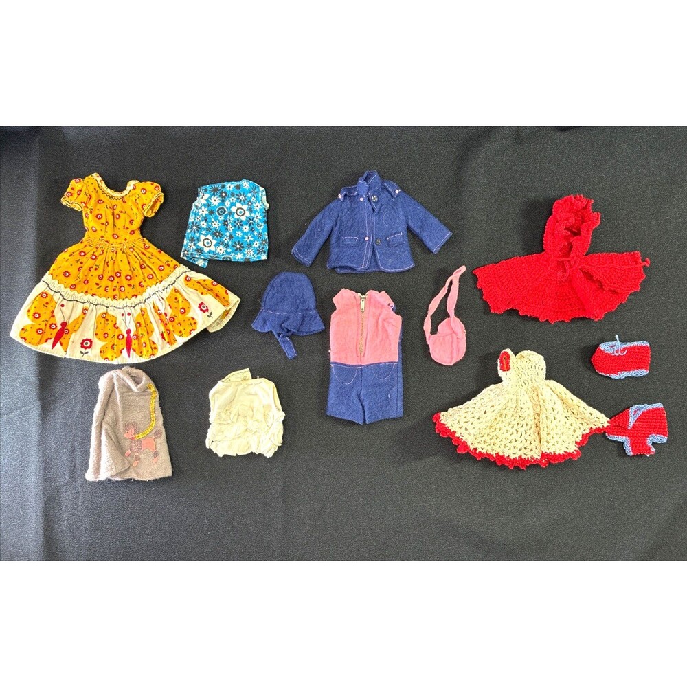 Vtg Handmade Crochet Doll Clothes Barbie Matching Outfits Dress Skirt 12 pc Lot